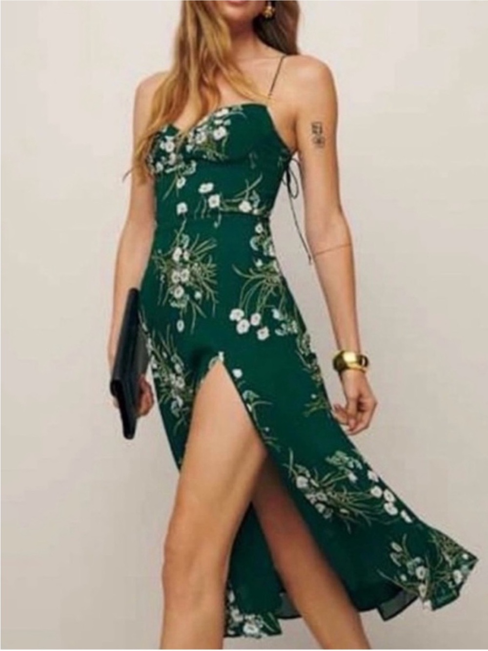 Reformation Juliette MIdi Dress Buena Emerald Green Floral Size 4P New - Picture 2 of 14
